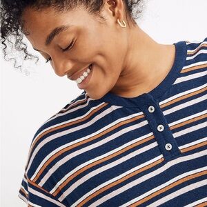 X Madewell Striped Henley Tee Dress - COLOR Bengali Indigo